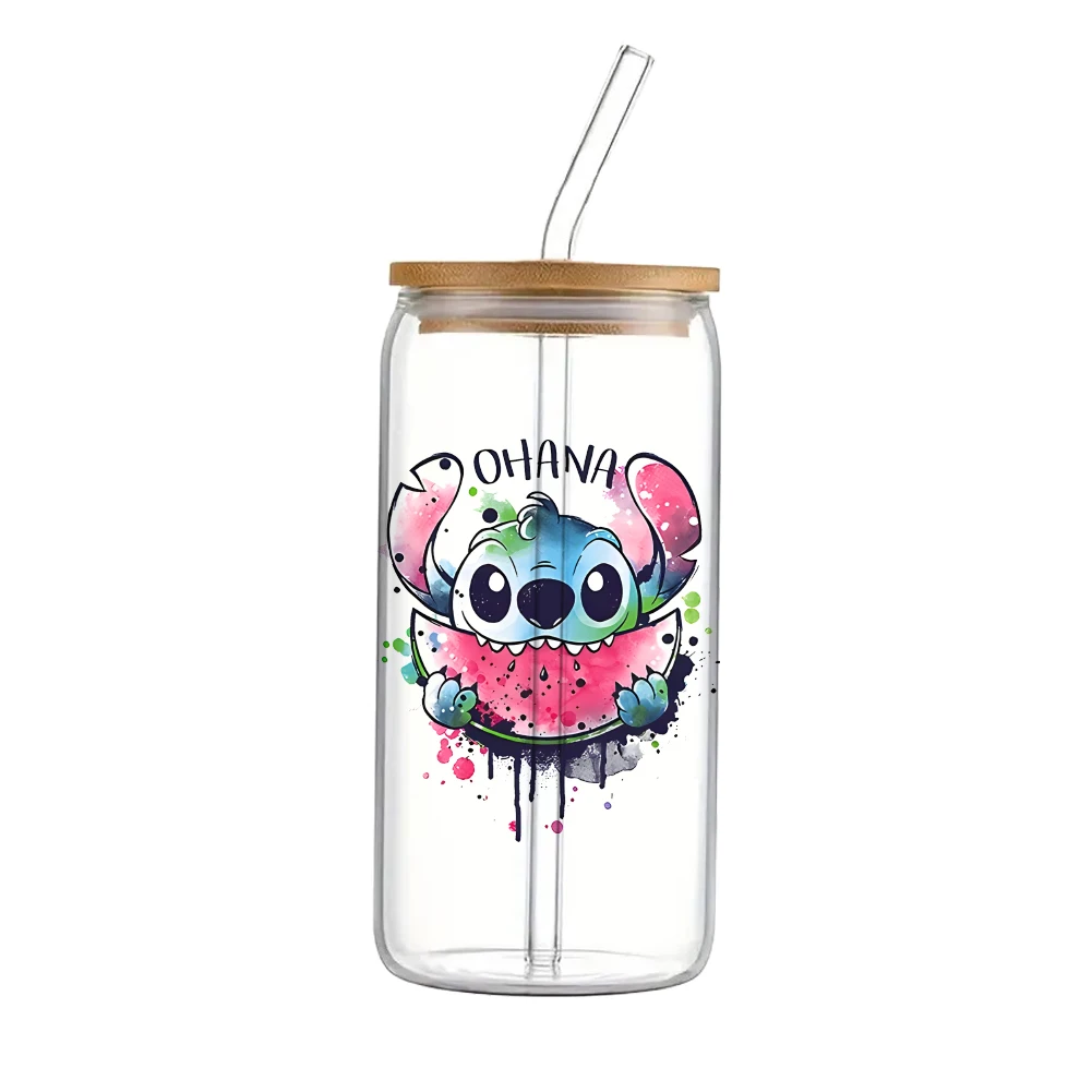 11x12cm Hot Selling Stitch Disney Cartoon Design UV DTF Printed Wrap for Cup Glass Can Waterproof Stickers