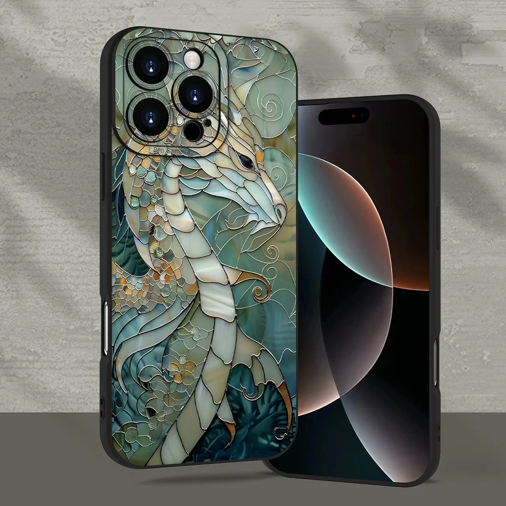Creative turquoise marble pattern dragon design phone case for iPhone 16, 15, 14, 13, 12Pro Max