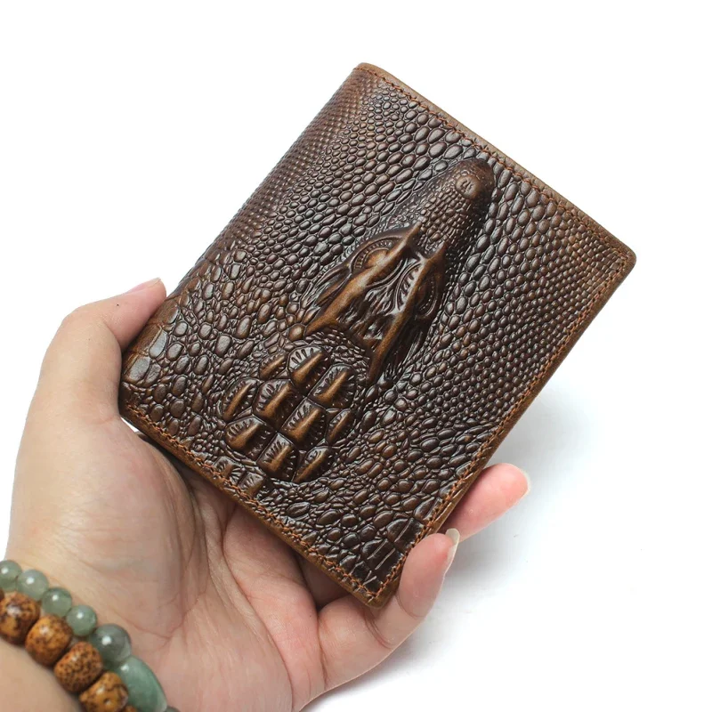 Alligator Pattern Slim Full Grain Leather Wallet for Men Crocodile Pattern Slim Wallet Men Short Men Wallets Credit Card Holders