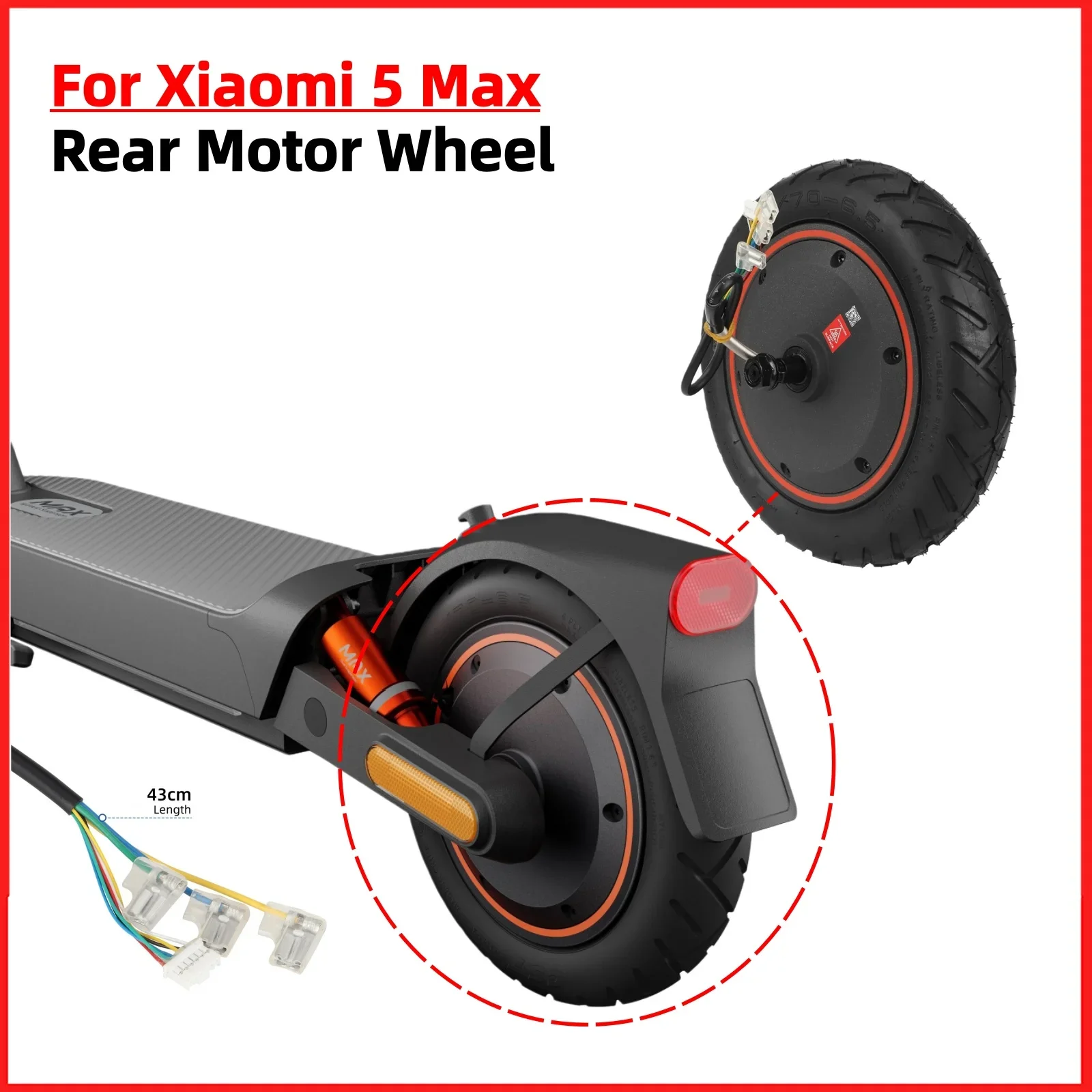 

Mi 5 Max Rear Motor Weel Hub with 60/75-6.5 Vacuum Tire for Xiaomi Scooter Parts Waterproof 1000W Motor Anti Slip Run Flat Tyre