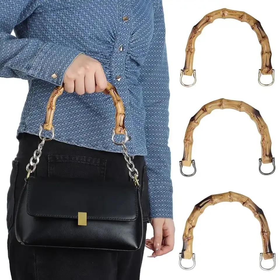 15.5CM Natural Bamboo Handles For Purse Handbag Handle Replacement U-shaped Hardware Woven Accessory DIY Handmade Craft