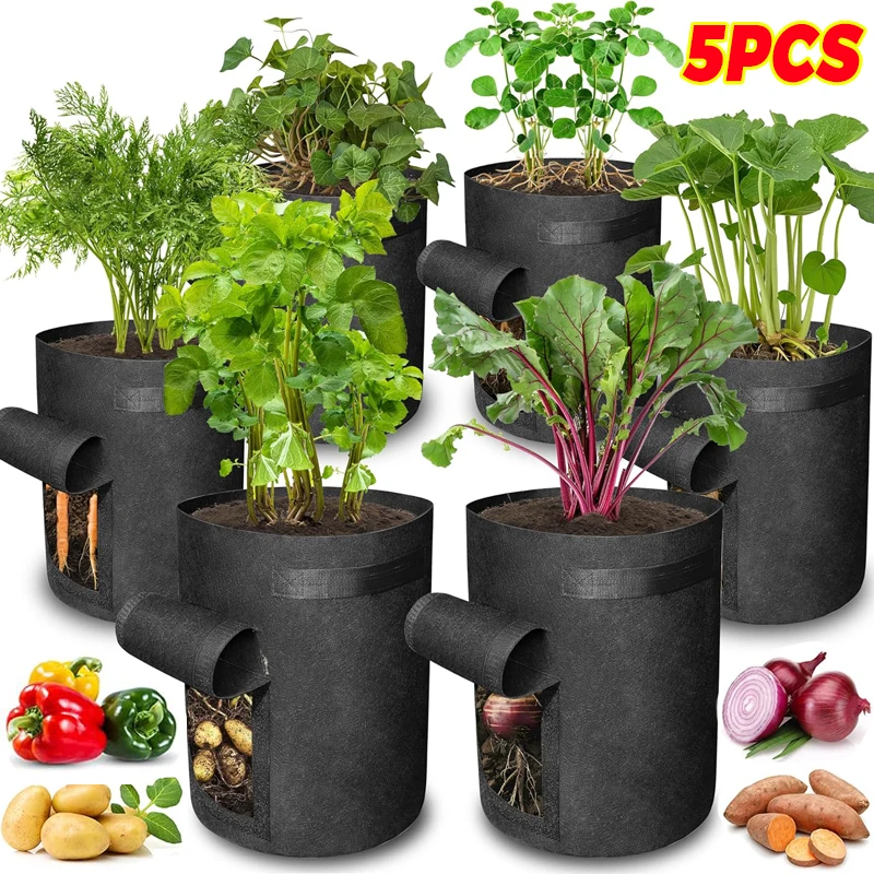 Bolsas de Cultivo de Tela No Tejida con Asas Laterales, Contenedores Gruesos para Cultivo de Patatas y Tomates, Bolsas de Jardinería