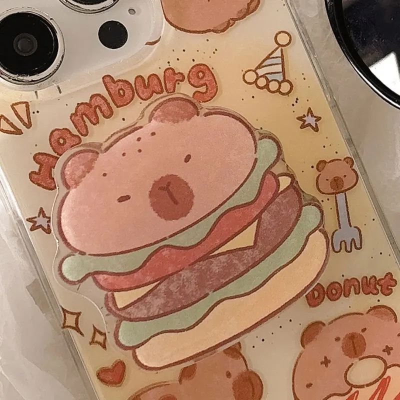 Lovely Cartoon Hamburger Bear Stand Holder Mobile Phone Accessories Universal Cute Back Case Cover Support Bracket Caqa Couqa