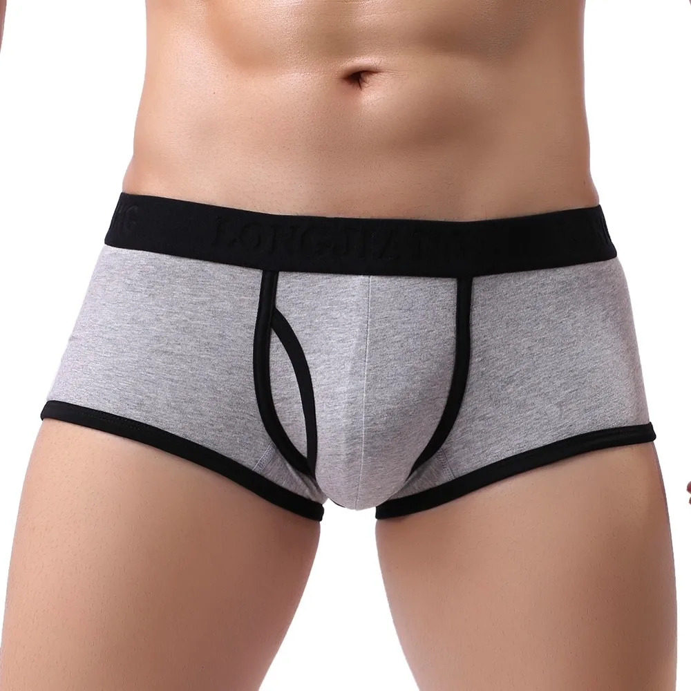 Boxer Sexy en Coton pour Homme, Sous-Vêtement Respirant, Couleur Unie, Épissage