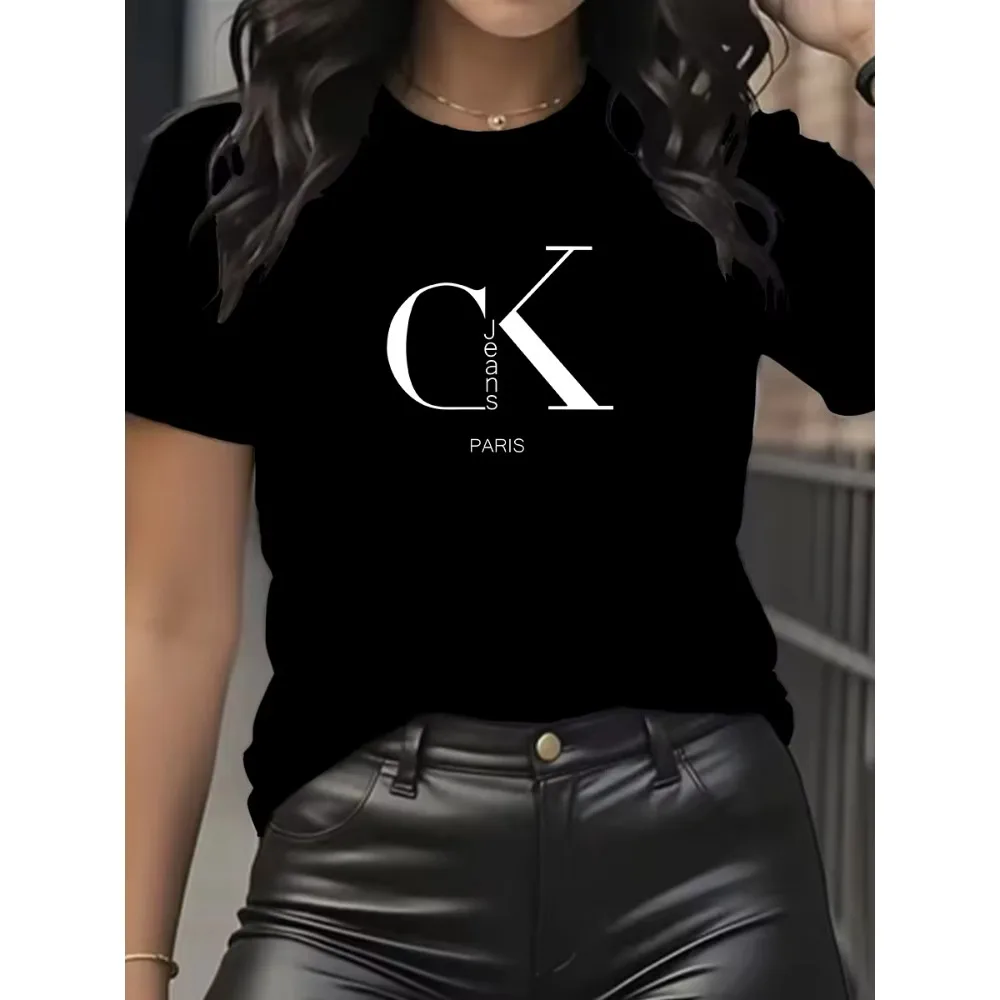 2026 New Luxury Brand Letter Print Unisex T-shirt, 2026 Summer Crew Collar Short Sleeve Trend Loose Casual Sport Top