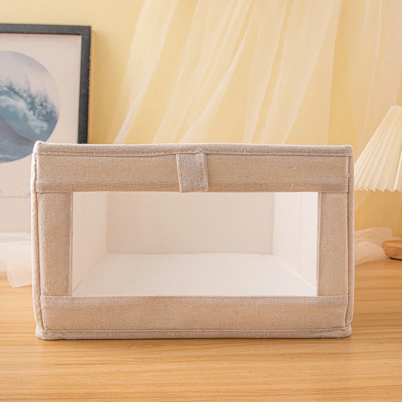 Japanese Cotton Linen Clothes Storage Box Household Drawer Type Fabric Belt Window Storage Box Foldable Wardrobe Storage 1PC