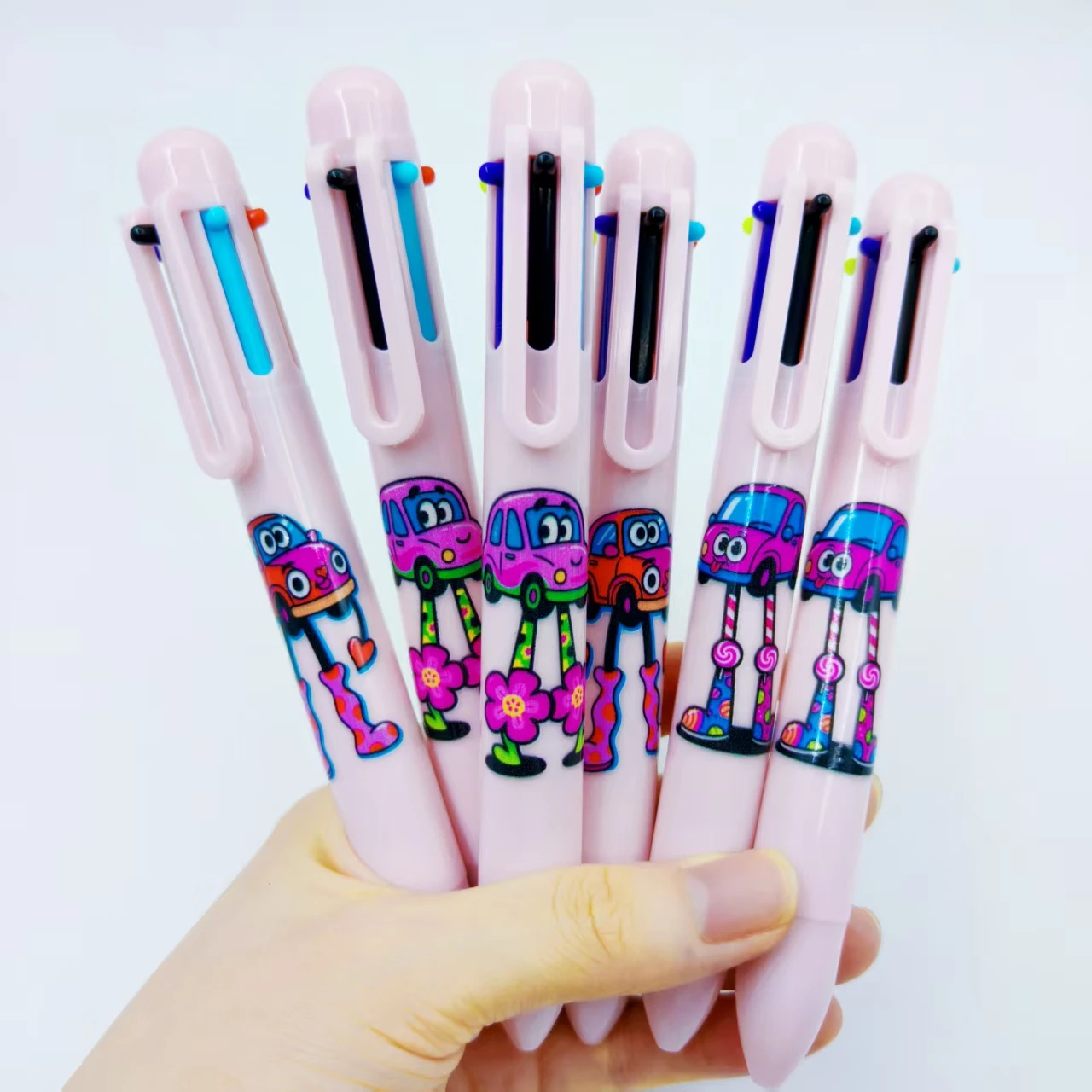 

6 шт., 6 цветов, шариковая ручка с рисунком автомобиля, розовая серия, многоцветная ручка для выражения автомобиля, подарочная ручка для студентов, открытие