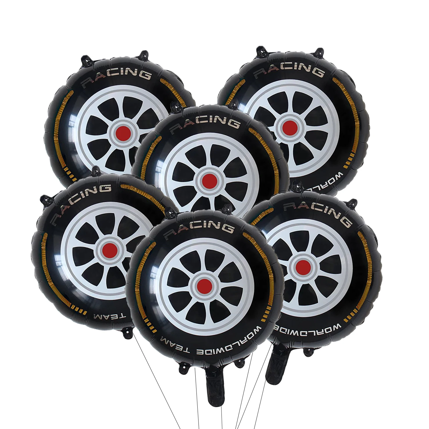مجموعة بالونات زخرفية للعجلات ، حفلة موضوع السباق ، أبيض وأسود ، مربع ، 6 عبوات ، 18 بوصة