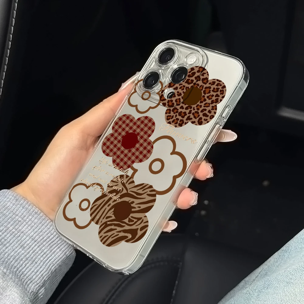 茶色の模様の花柄シリコン製iPhoneケース（iPhone 17、16、15、14、13、12、11 Pro、Xs Max、Air、Mini、7、8、6、6s Plus、SE 2020、2022対応）