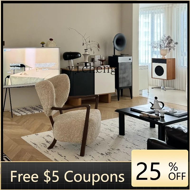 

AA North American Black Walnut Double Armrest Lamb Fur Sofa Chair Medieval Single Sofa Chair