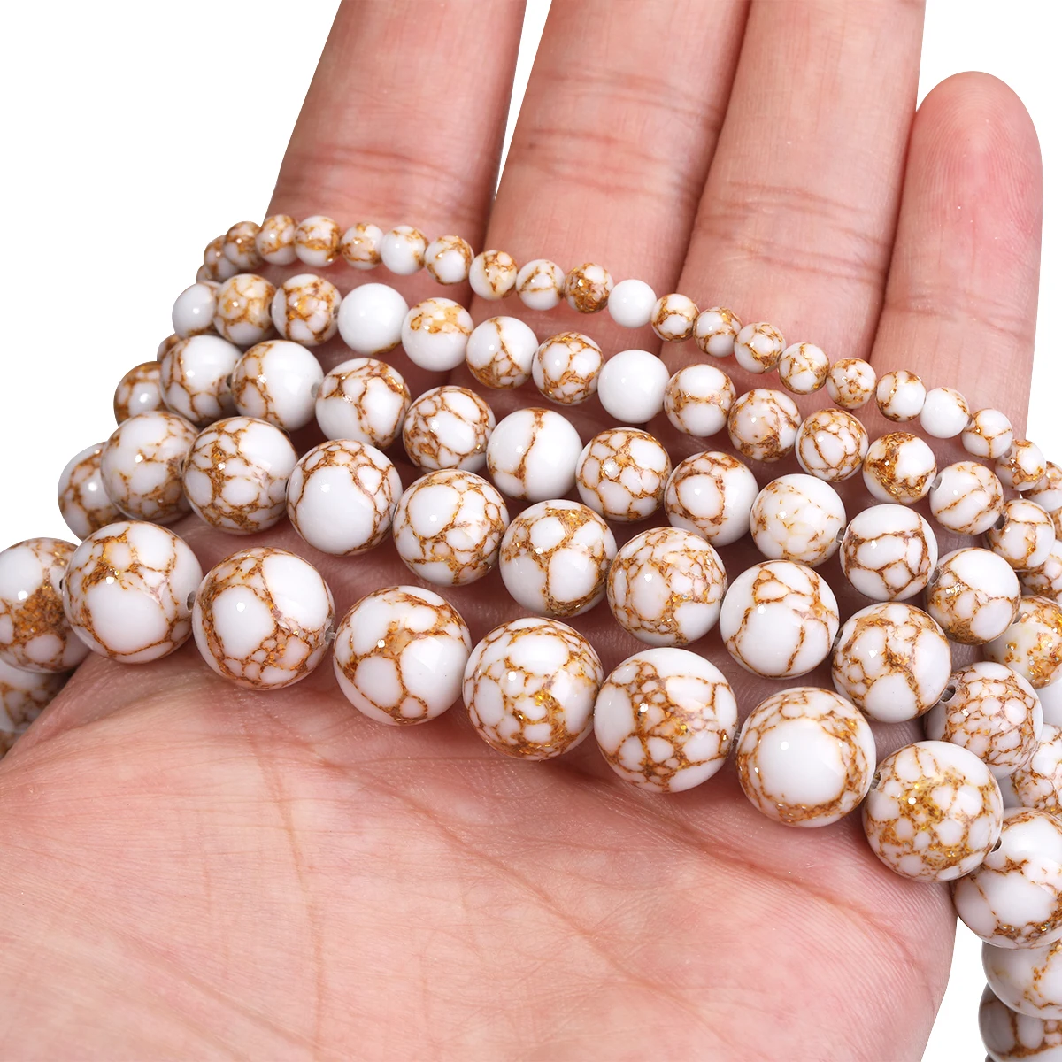 الذهبي شريط الأبيض الفيروز الخرز المستديرة الحجر الطبيعي DIY اليدوية سوار أقراط لصنع المجوهرات 15 ''1 الشريط #3