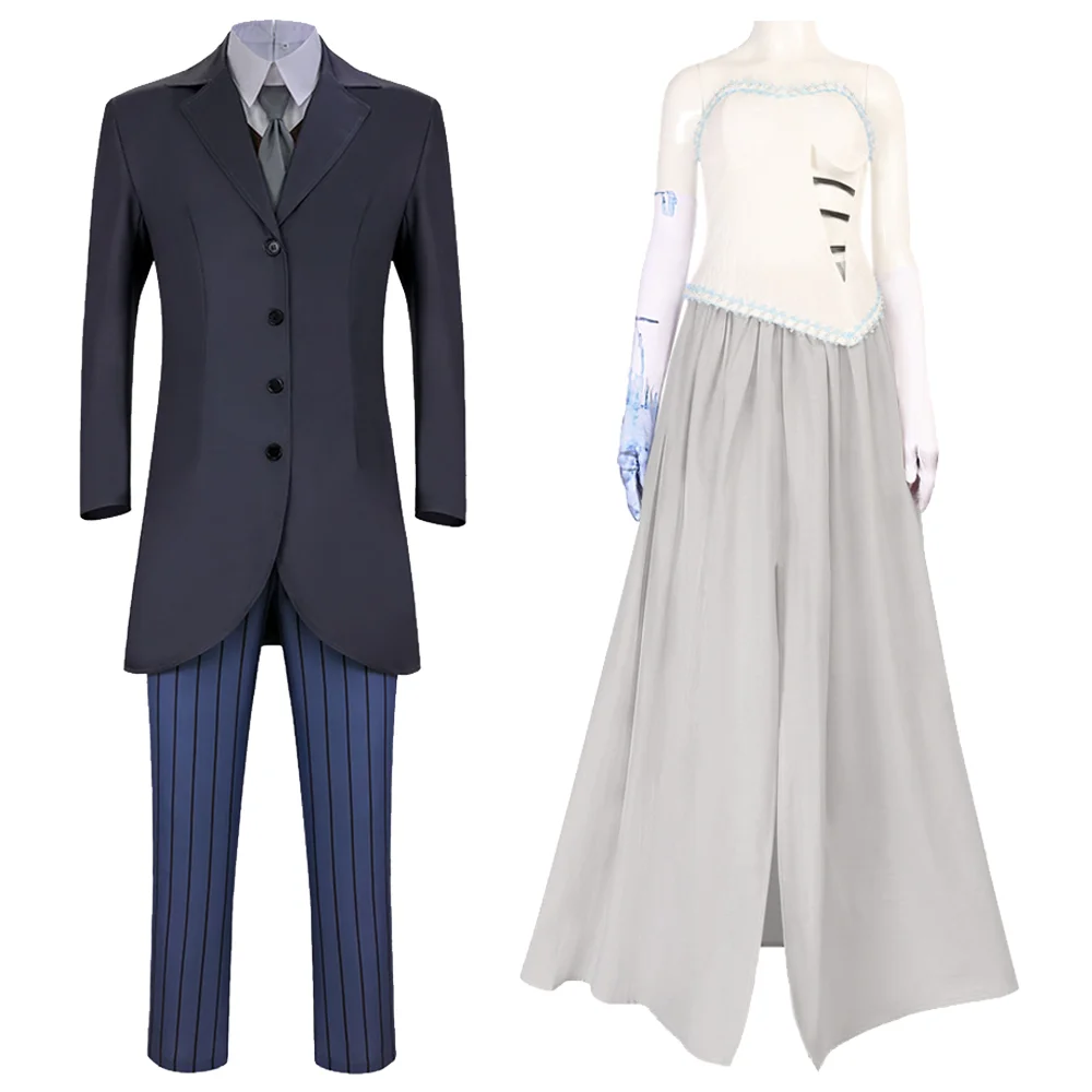 Disfraz de novia de cosplay de Corpse Bride, disfraz de pareja Emily Victor, traje de esmoquin para hombre, vestido de novia para mujer, disfraz de Halloween y Carnaval