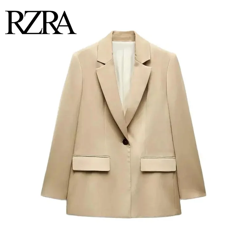 RZRA original 2024 autumn and winter new women's solid color simple satin texture loose long-sleeved casual suit jacket