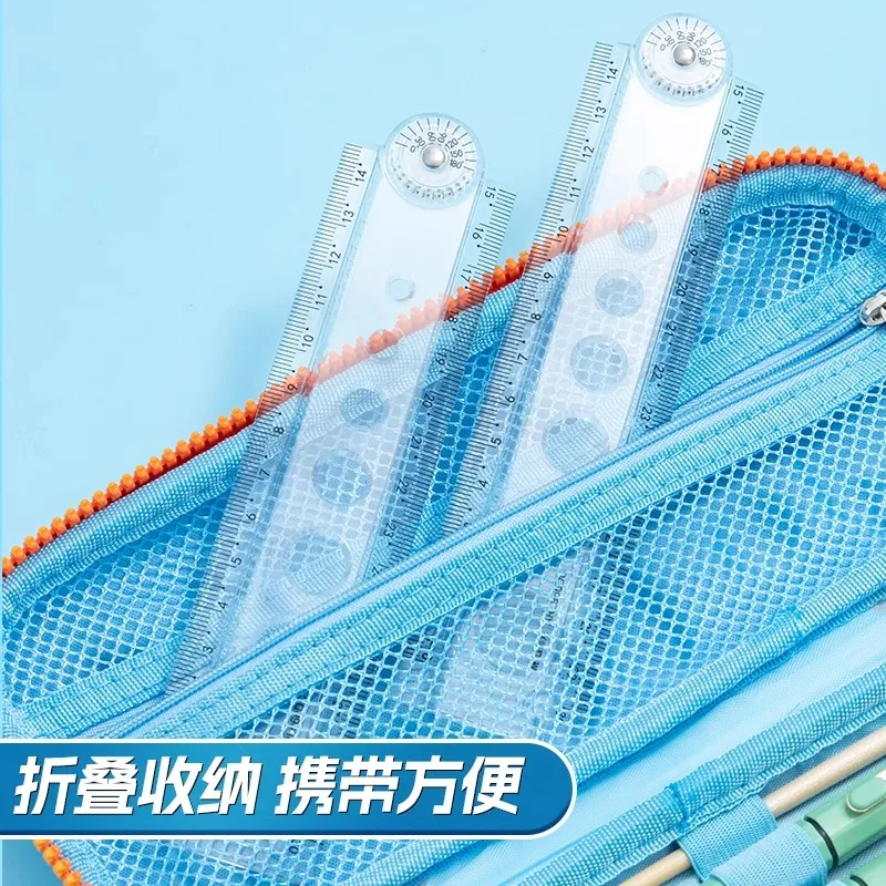 M&G 30cm 투명 웨이브 디자인 접이식 자 미니멀리스트 휴대용 다기능 학생용 그림 측정 도구 초등학생용