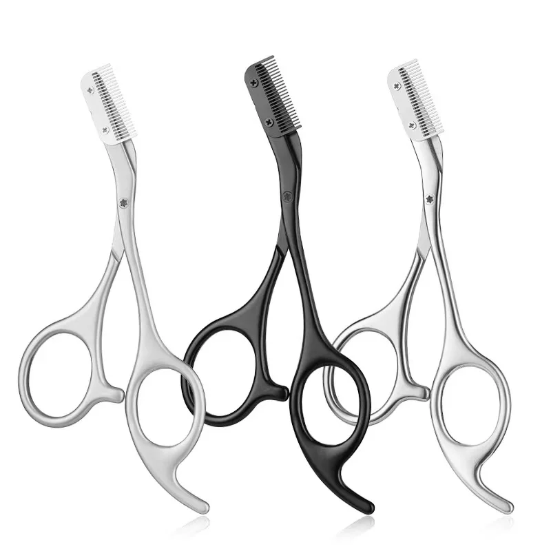 Forbici per sopracciglia per uomini e donne Strumenti per il trucco Una struttura in metallo con pettine Rasoio per sopracciglia Forbici di bellezza Acciaio inossidabile