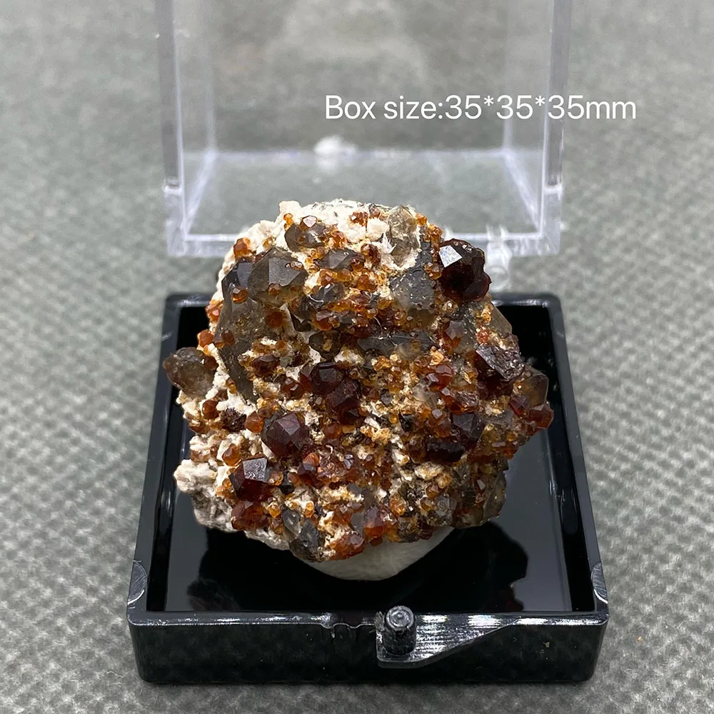 

100% natural garnet smoky crystal symbiotic rough stone specimen quartz mineral + Box size:35*35*35mm