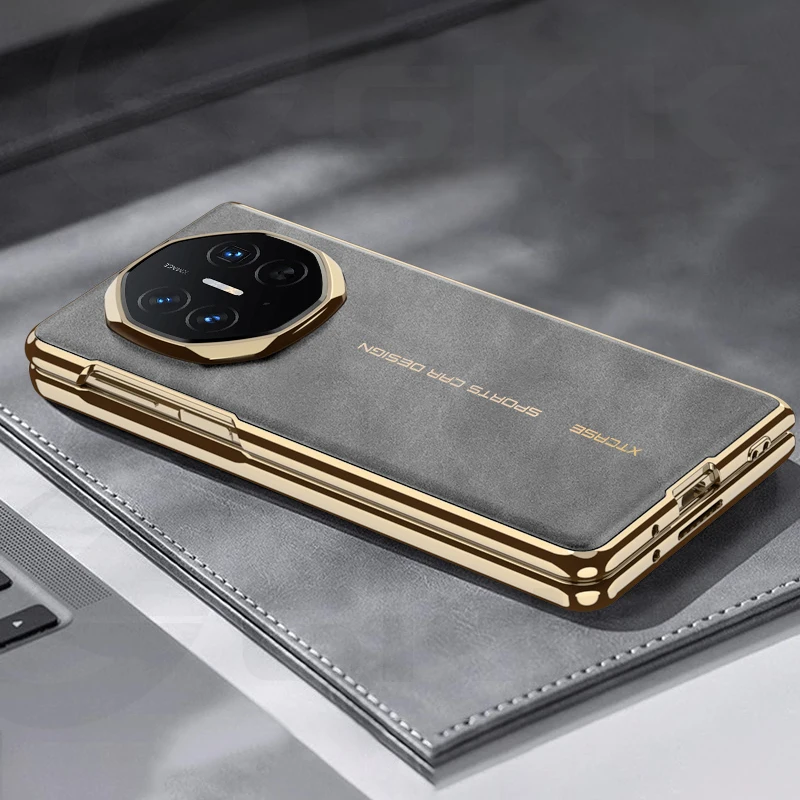 

Luxury Frosted Leather Plating Case For Huawei Mate X3 With Screen Glass Case Plastic Hard Frame Cover For Huawei Mate X5 Coque