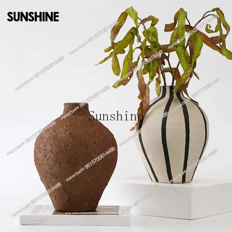 Medieval wabi sandy wind pottery pot vase porch bookcase edge few TV cabinet dining table ornamentX