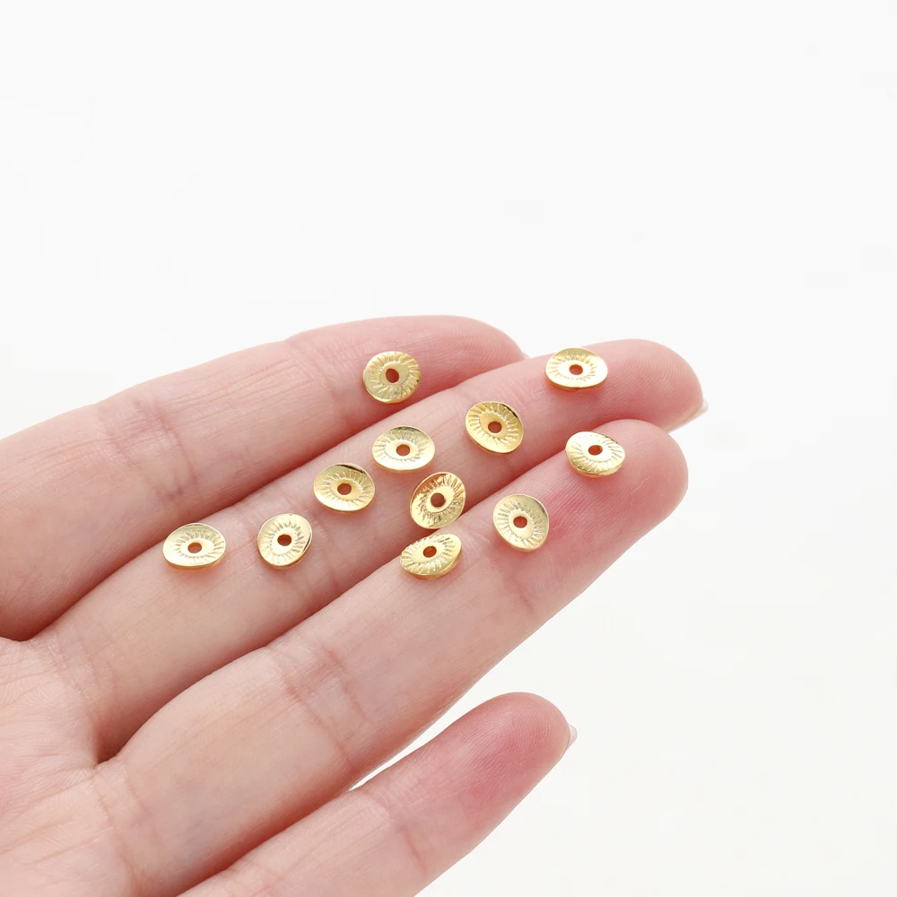 20-50Pcs 18K Gold-plated Wavy Round Flat Spacer Beads Evil Eyes Loose Spacer Beads For DIY Bracelet Jewelry Handmade Accessories