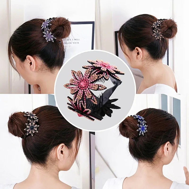 New Meatball Hair Accessories Women Hair Claws Headdress Rhinestone Flower Hairpin Bird Nest Floral Bun Banana Ponytail Clips view 4