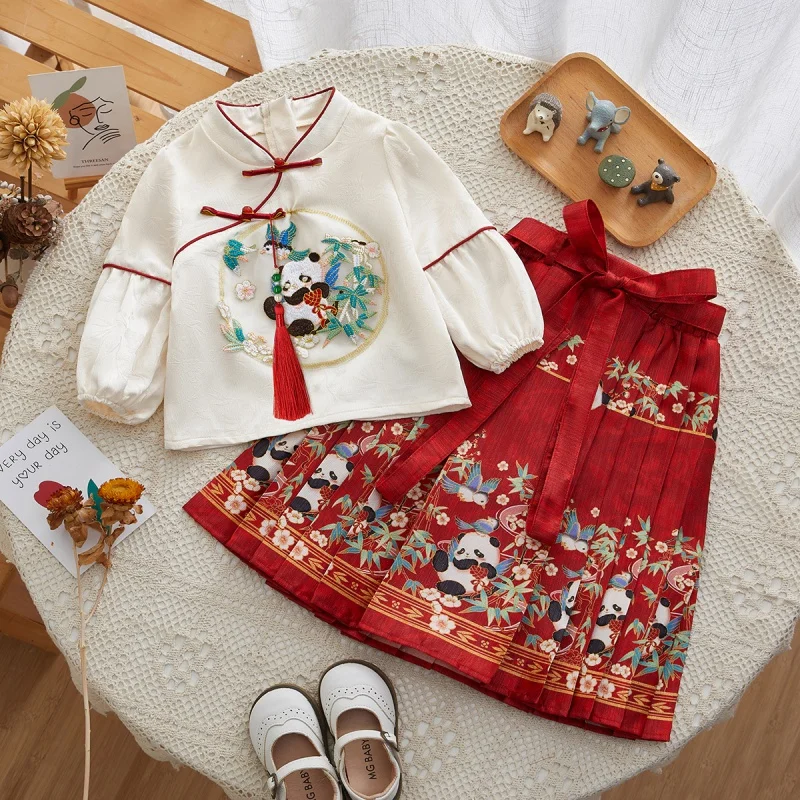 

Girls' Spring - Suit24New Baby Girl Horse-Face New Guo Feng Retro Children'S Han Chinese Costume Skirt