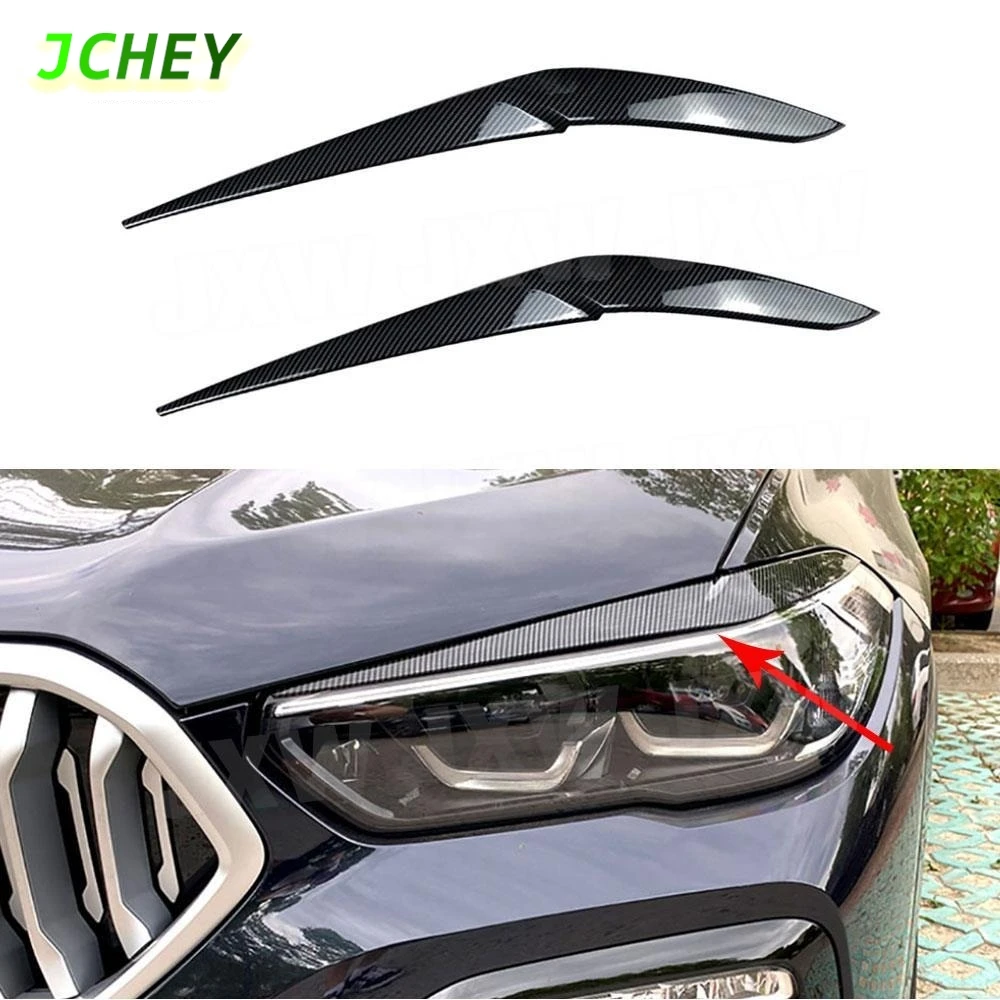 

JCHEY ABS Carbon Look Auto Front Headlights Eyelids Eyebrows Trims Cover Stickers for BMW X5 G05 M Sport 2019 +