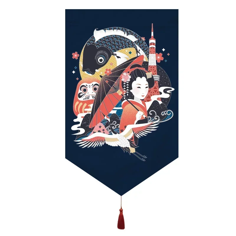 Giapponese Noren tenda corta Daruma Geisha tessuto cucina partizione Pennant Banner Tatami Izakaya Bar decorazione triangolo bandiera