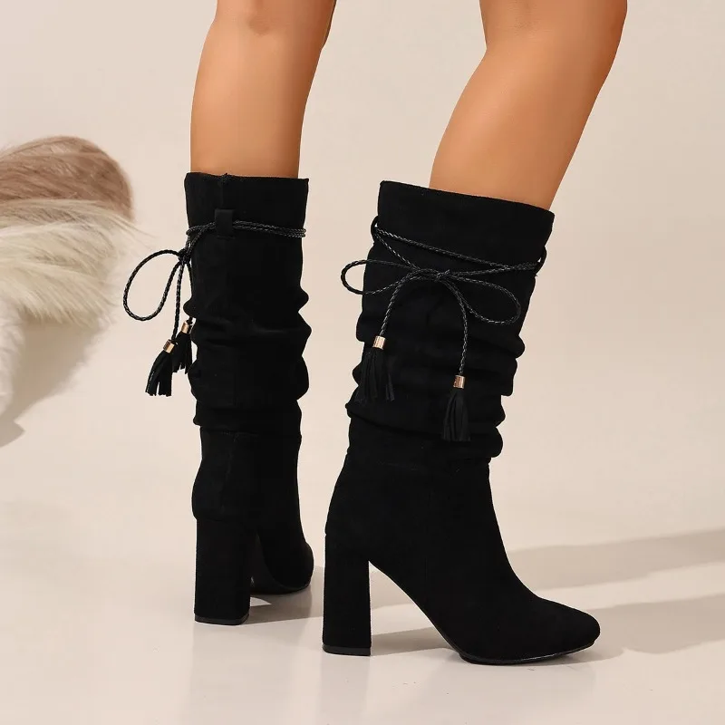 

New Mid-leg Boots for 2025 Winter New Chunky High-heeled Women's Boots