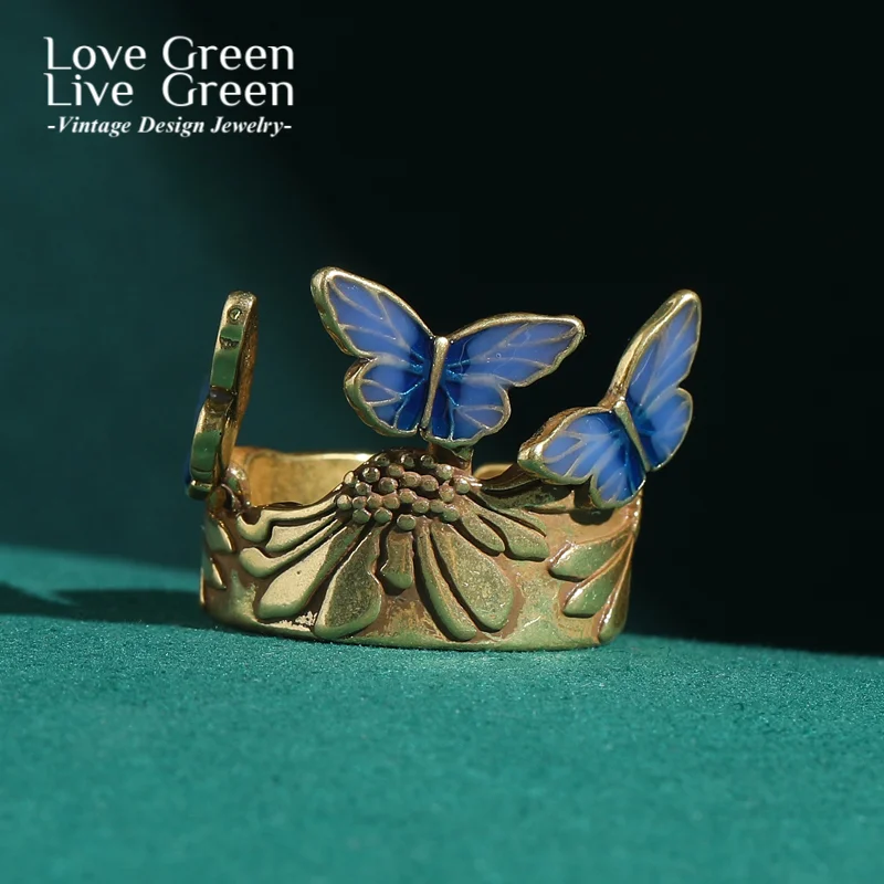 

Vintage Butterfly Crown Blue Enamel Ring Gold Color Luxury Jewelry For Woman Accessories High Quality Thanksgiving Wedding 2025