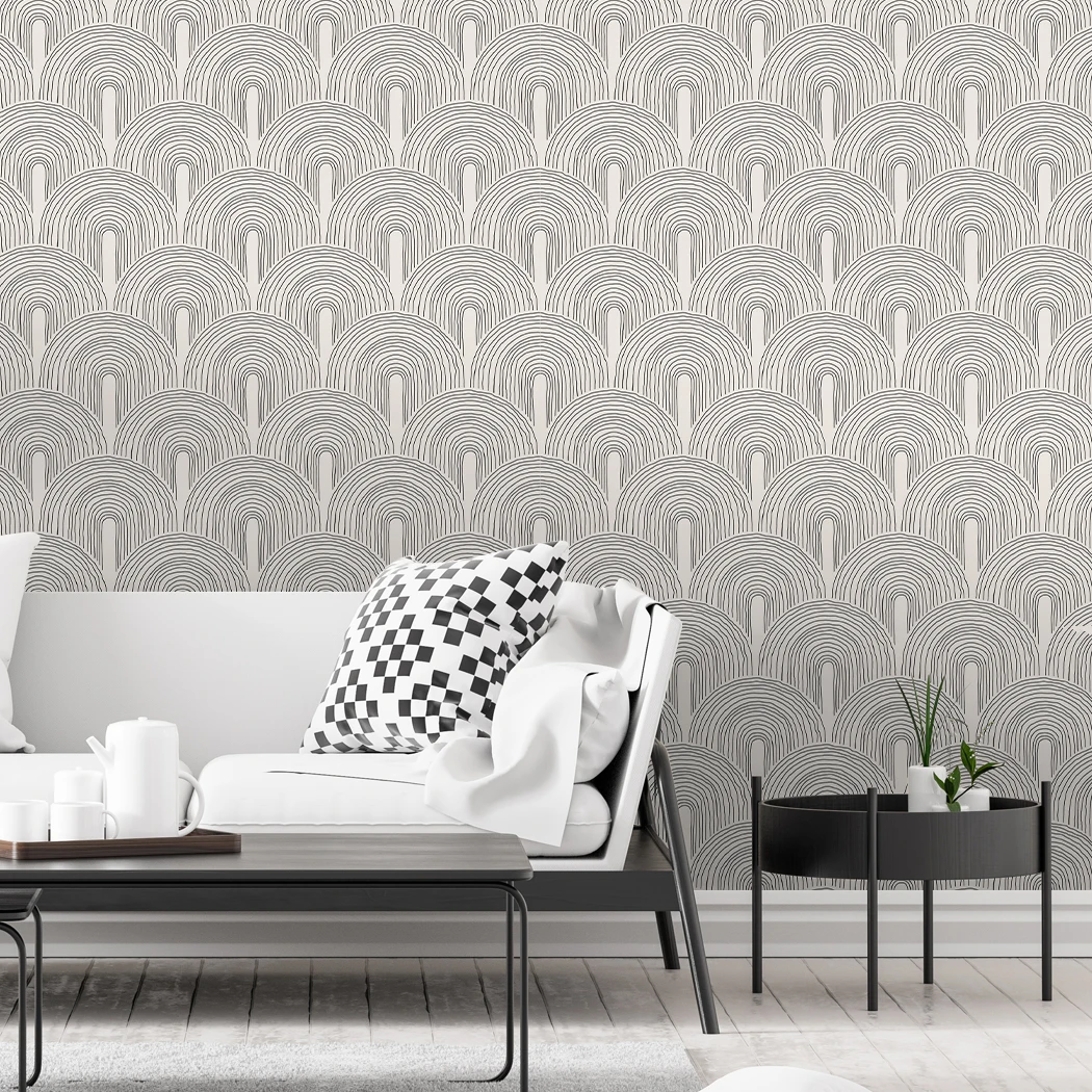 Geometric Arch Peel and Stick Wallpaper Black Grey Rainbow Removable Self Adhesive Wallpaper for Bedroom Living Room Wall Decor