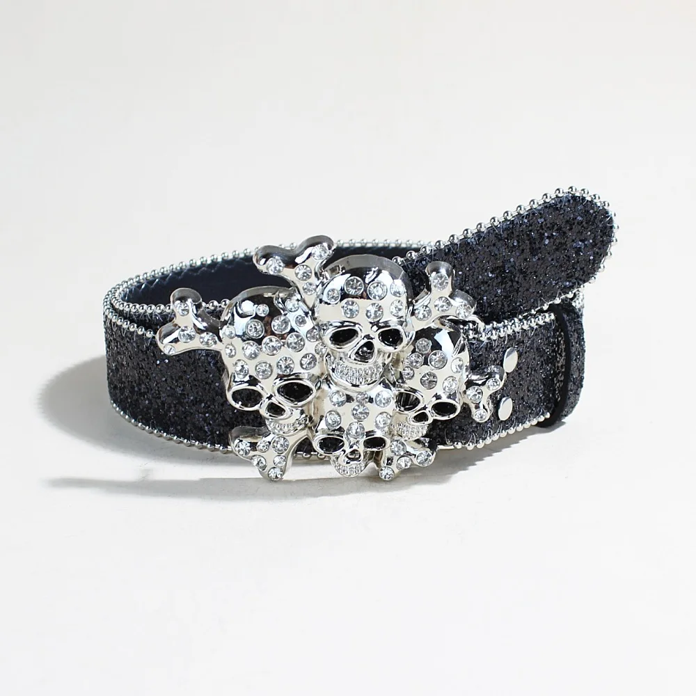 

Dark Wind Punk Wind Snap Versatile Rhinestone Skull Button Head Belt Unisex