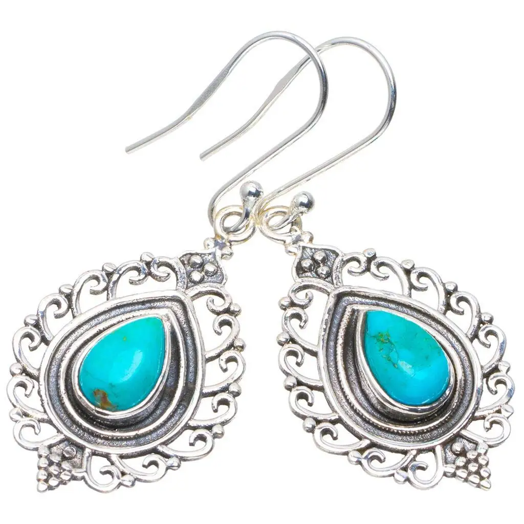 

StarGems® Natural Turquoise Handmade Unique 925 Sterling Silver Earrings 1.75" A2352