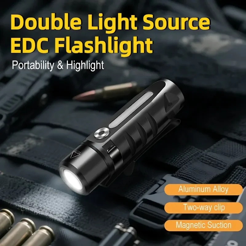 

Portable Pocket Mini EDC Flashlight Waterproof Keychain Torch with Clip Magnetic Type-C Charging Work Light for Outdoor Camping