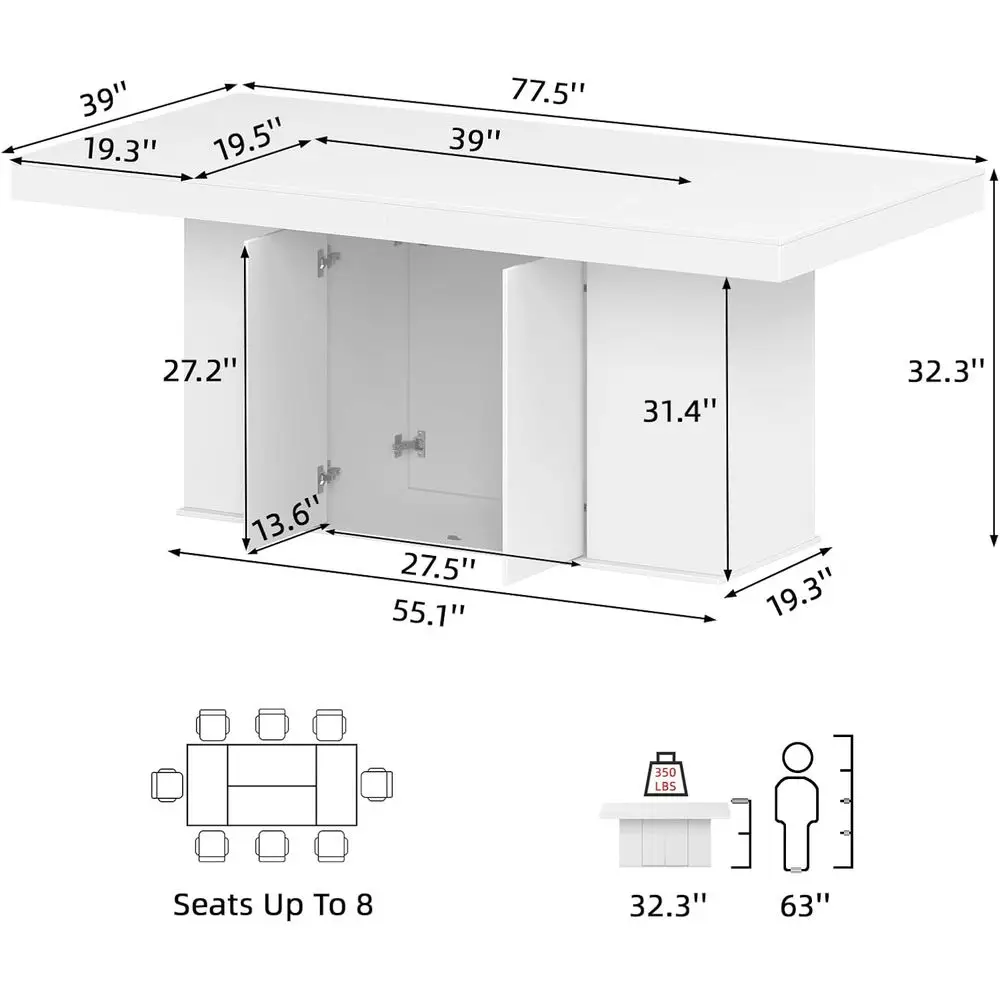 Large Rectangular Dining Table for 6-8, 78 Counter Height with Storage, Suitable for Kitchen, Dining, Living Rooms