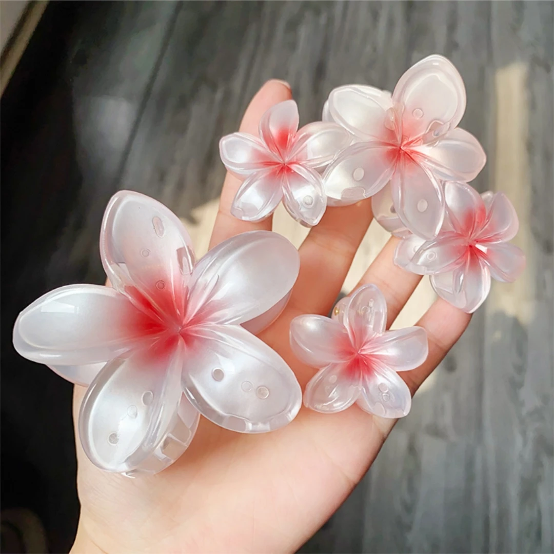 Summer Flower Hair Claw Clip Shark Hairpin Plumeria Barrettes Ponytail Holder Hawaiian Hair Accessories Women Girls Hairclips