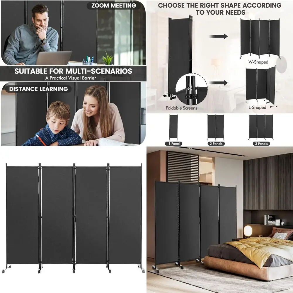 

Grey 5.7ft Tall Freestanding Folding Room Divider with Wheels, 89 Wide Privacy Screen for Space Separation