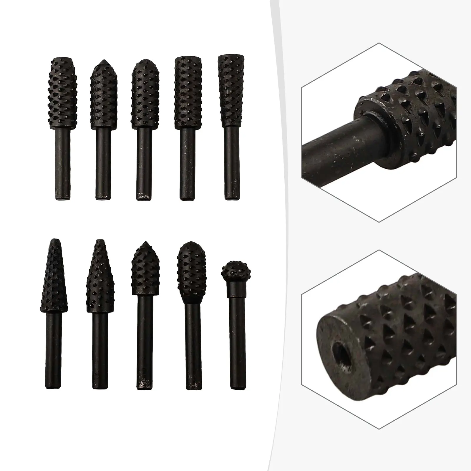 10pcs 1/4 Shank Woodworking Rotary File Electric Grinding Head  Wood Carving Rubber And Other Soft Materials, Carving, Carving