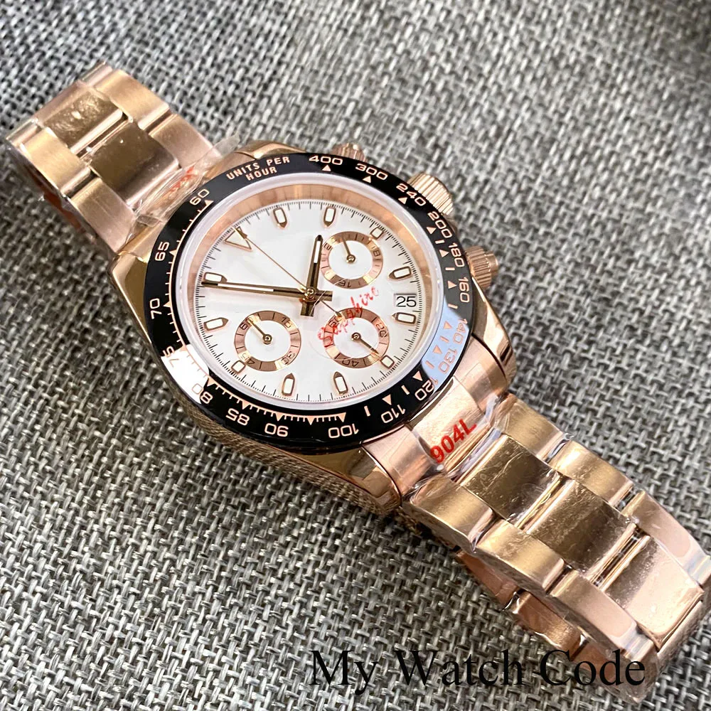 Nologo lua relógio rosa ouro velocidade chronograph vk63 ss relógio de quartzo para homem logotipo personalizado 904l pulseira relógio esporte de luxo relogio