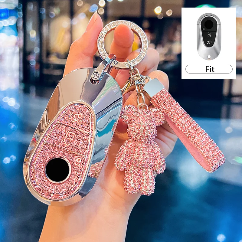 Diamond Pink ICAR for Mercedes Benz C S Class W206 W223 S350 C260 C300 S400 S450 S500 Remote Smart Car  Key Case Cover Fob Chain