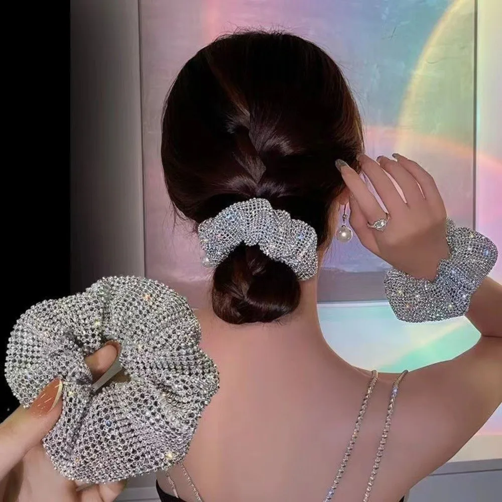 Fashion Full Rhinestone Hair Scrunchies Elastic Large Sparkling Hair Rope Ponytail Holder Party Accessories