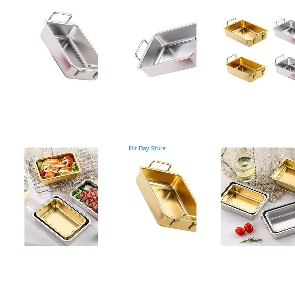 F92C Stainless Steel Cake Pan for Baking Roasting and Cooking Rectangle Oven Tray with Handle Rusts Resistant Bakewares