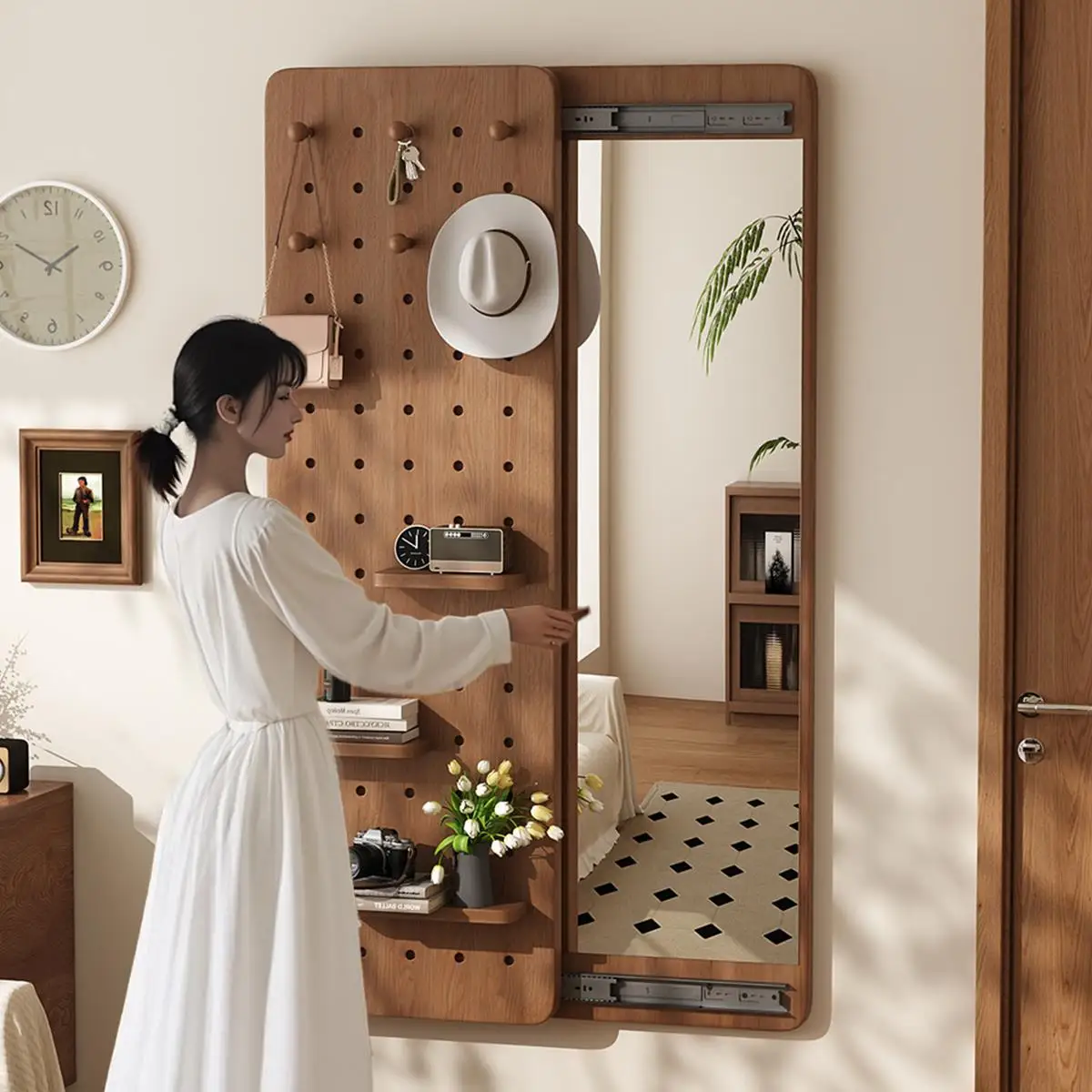 Hidden Sliding Full Body Mirror Home Use Cave Board Dressing Mirror Bedroom Try-On Mirror Living Room Integrated Cart Mirror