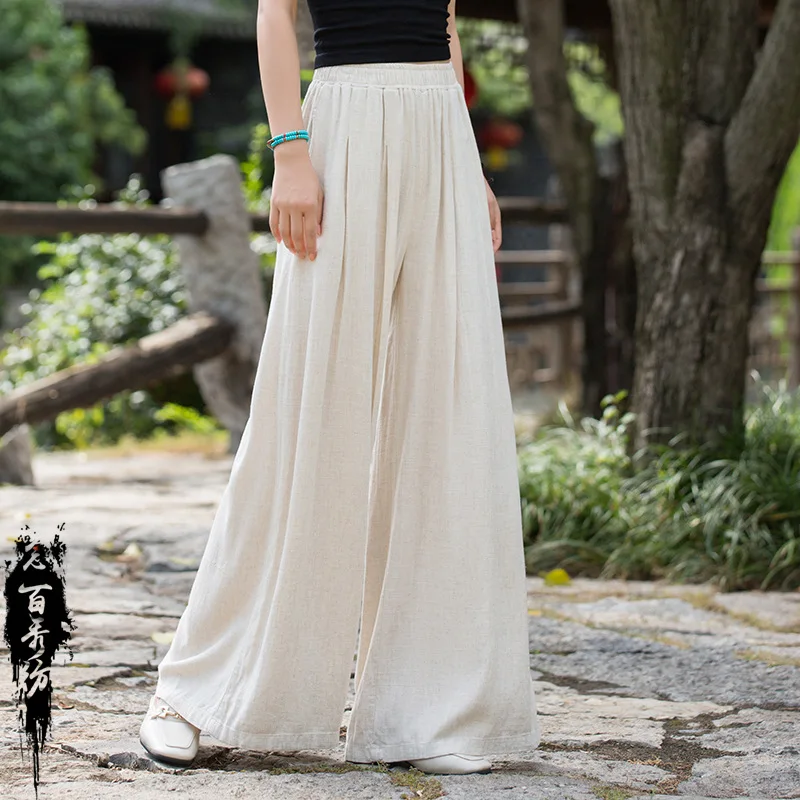 

Cotton and linen texture linen versatile version elongated legs elegant and chic women's culottes wide-leg pants fashion casual