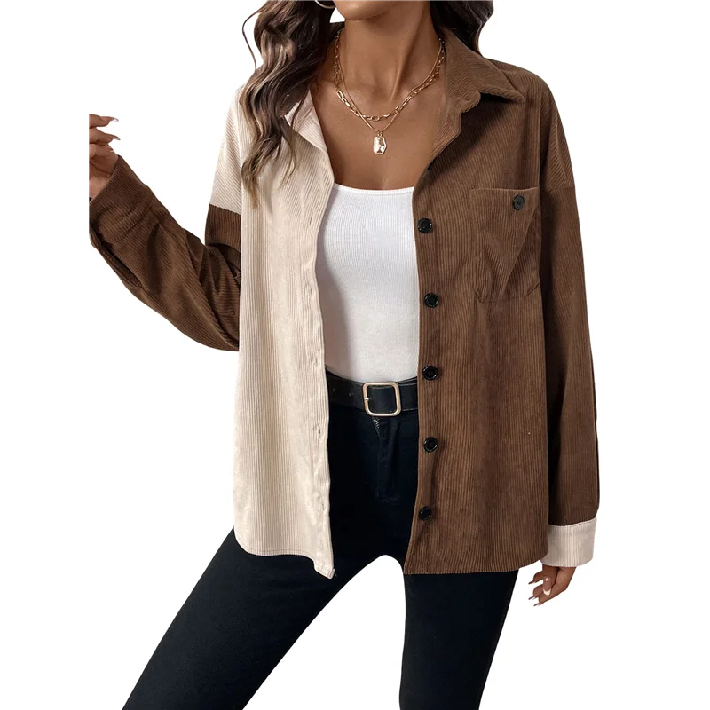 

ASDS-Женские вельветовые блузки-шакетки, рубашки на пуговицах, топы с длинными рукавами и карманами, куртки, пальто