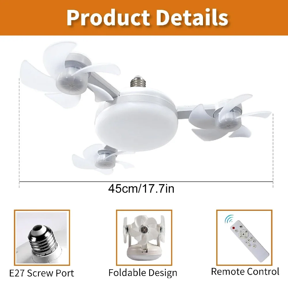 Smart LED Ceiling Fan Light 48W Energy Efficient with Remote Control 3 Speed Options 3/4H Timer for Living Room Bedroom E27