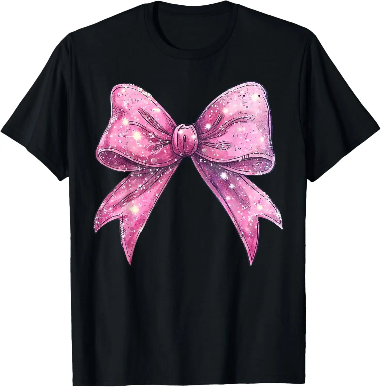 Cute Pink Coquette Aesthetic Print Bow T-Shirt 100% Cotton Trendy Y2K Short-Sleeve Tee-Soft, Quick-Drying, Moisture-Wicking;