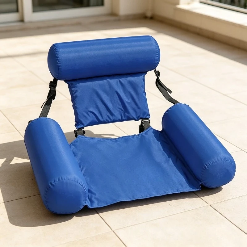 Hamaca Flotante Inflable Multifuncional con Respaldo, Portátil y Plegable para Diversión en la Piscina al Aire Libre