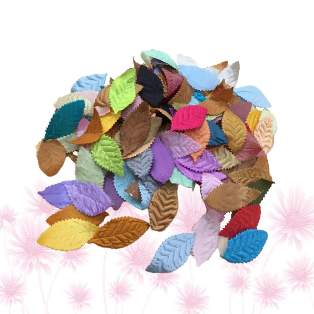 

100 Pcs Simulated Flower Leaves Garland Artificial Silk Leaf Colorful Cloth DIY Accessories Decorative Material for Hat Party