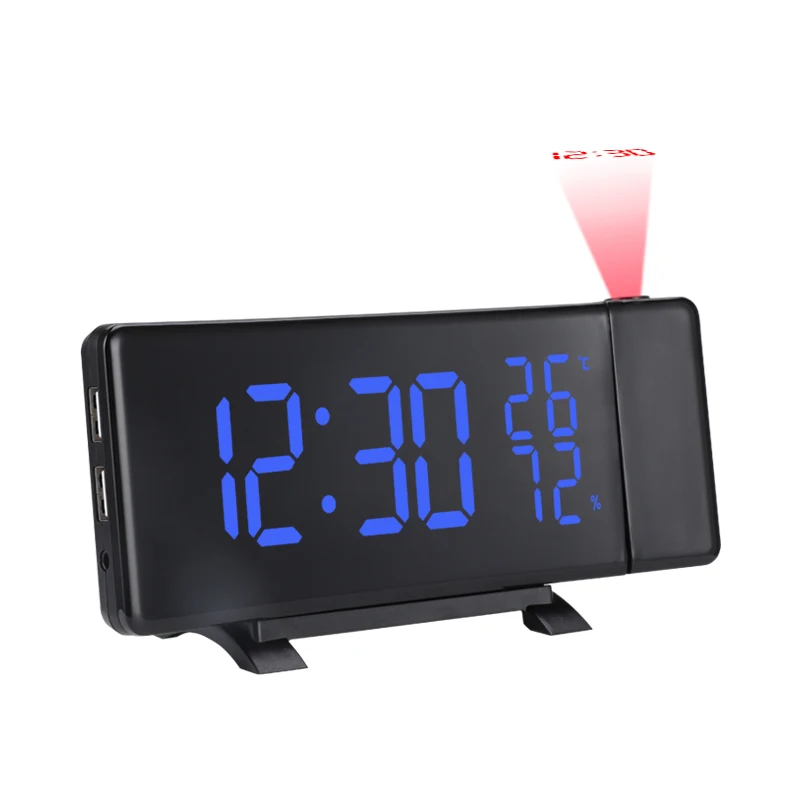 

Top Selling Smart USB Projected Alarm Clock Thermometer Modern Design LED Desk Table Clock Electronic Movement for Household Use