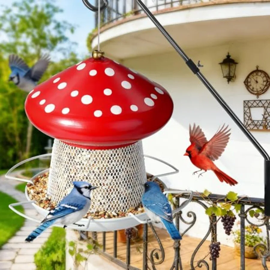 【Spot goods】Bird Feeder Heavy Duty Metal Bird Feeders for Outdoor Hanging Cute Mushroom Shape 3.5 LB Large Capacity Wild Birdfe view 2